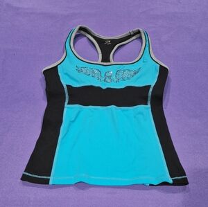 (PH8)Bebe Sport Logo Black/Turquoise Tank w/Shelf Bra -  Small.